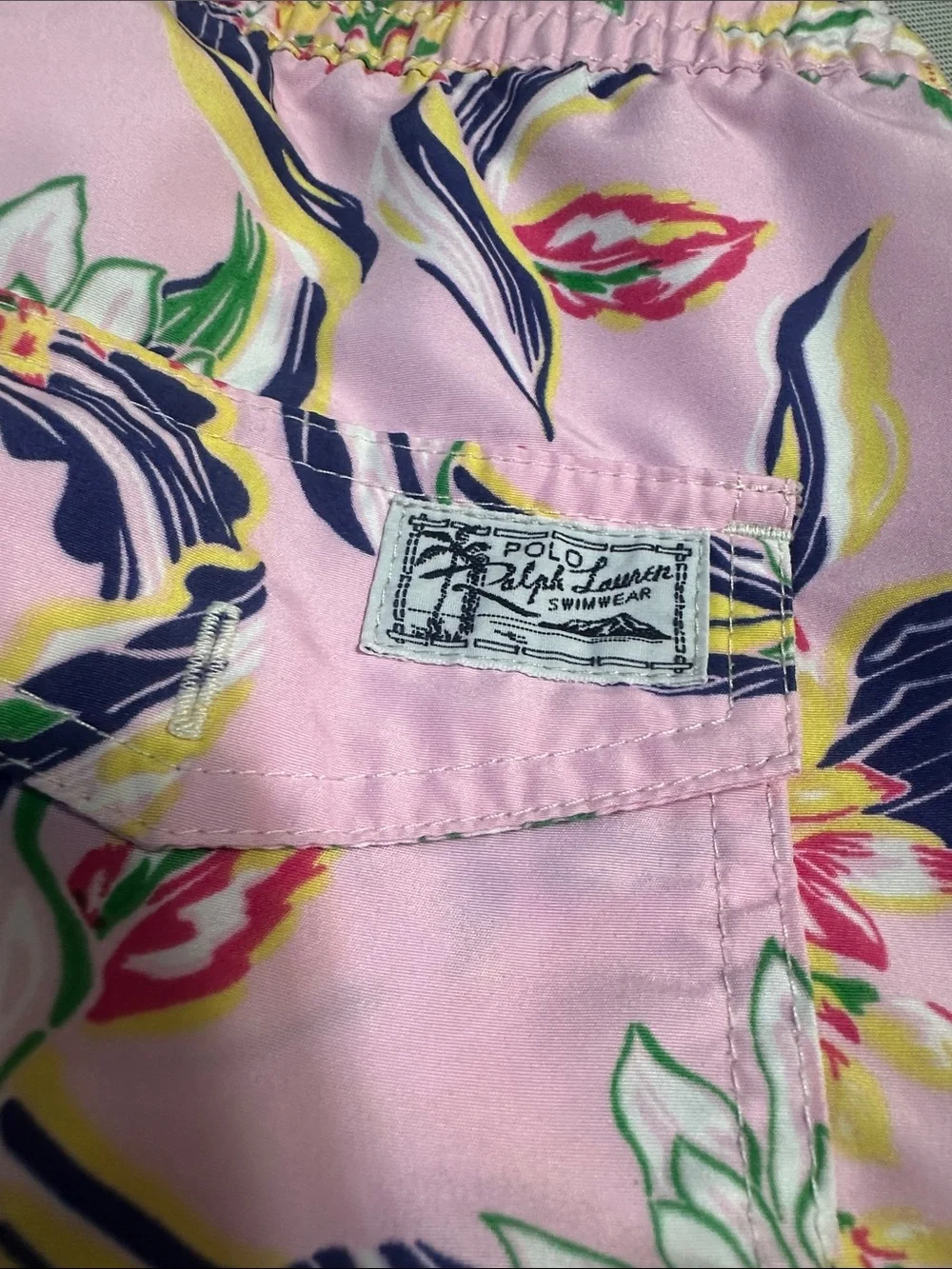 Ralph Lauren Pink Floral Swim Shorts with Navy Accents
